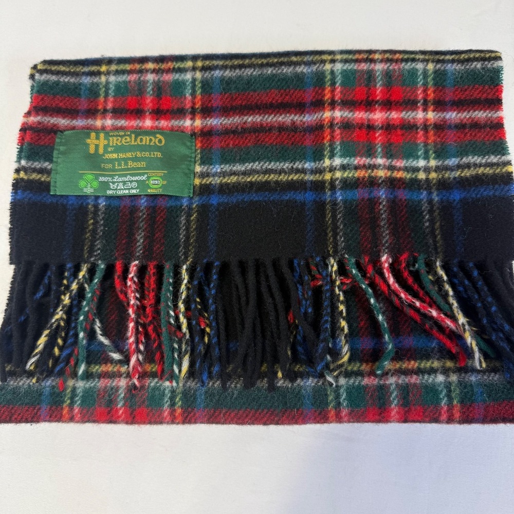 Vintage L.L. Bean John Hanly co. Scarf‎ Tartan Plaid Ireland Made 100% Lambswool - Picture 3 of 3